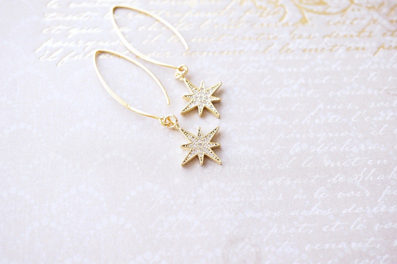 Long Gold Crystal Starburst Earrings image 3