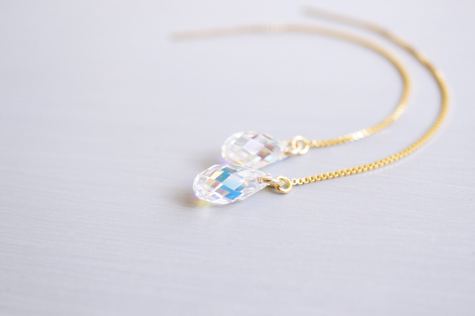 Rainbow Crystal Teardrop Threader Earrings | Austrian Crystal | Gold ...