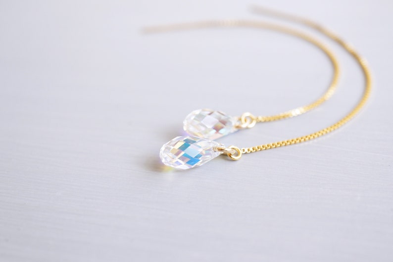Gold Rainbow Swarovski Crystal Threader Earrings image 1