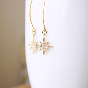 Long Gold Crystal Starburst Earrings image 7