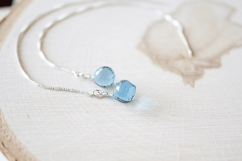 Silver, London Blue Fog Quartz Teardrop Threader Earrings image 3