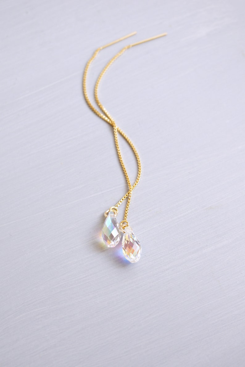 Gold Rainbow Swarovski Crystal Threader Earrings Etsy