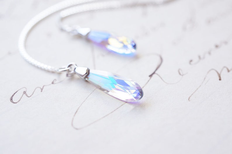 Silver, Rainbow Swarovski Crystal Threader Earrings image 1