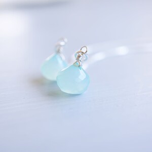 Silver, Aquamarine Chalcedony Drop Threader Earrings image 6