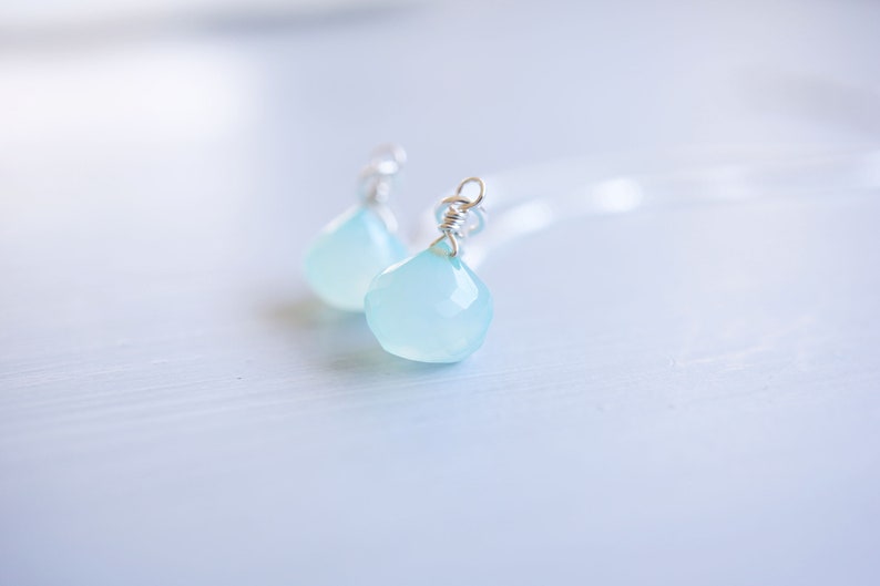 Silver, Aquamarine Chalcedony Drop Threader Earrings image 6