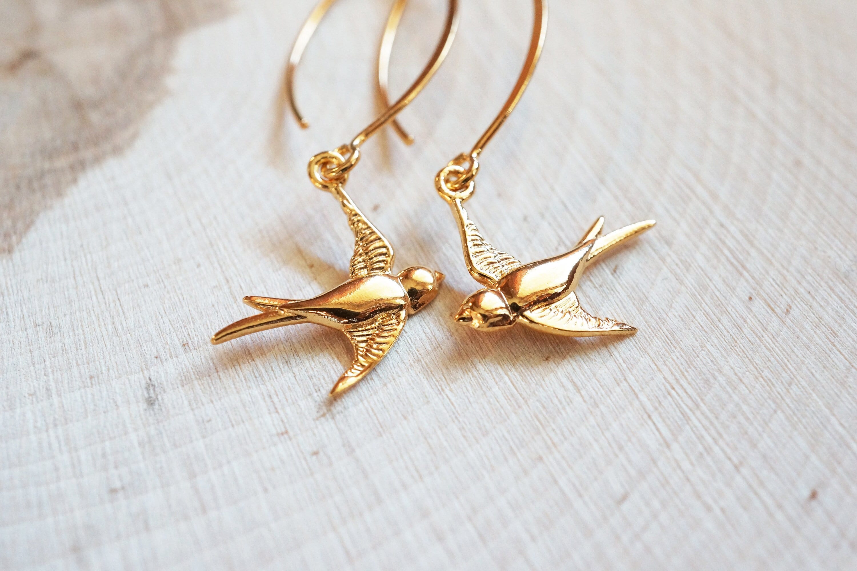 yellow gold swallow pendant earrings Vintage Italian 18ct Yellow Gold Swallow Earrings – Mercy Madge main image 2