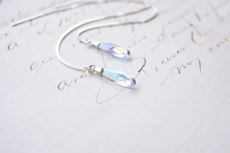 Silver, Rainbow Swarovski Crystal Threader Earrings image 4