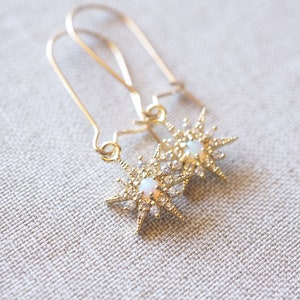 Gold, Opal Starburst Earrings image 4