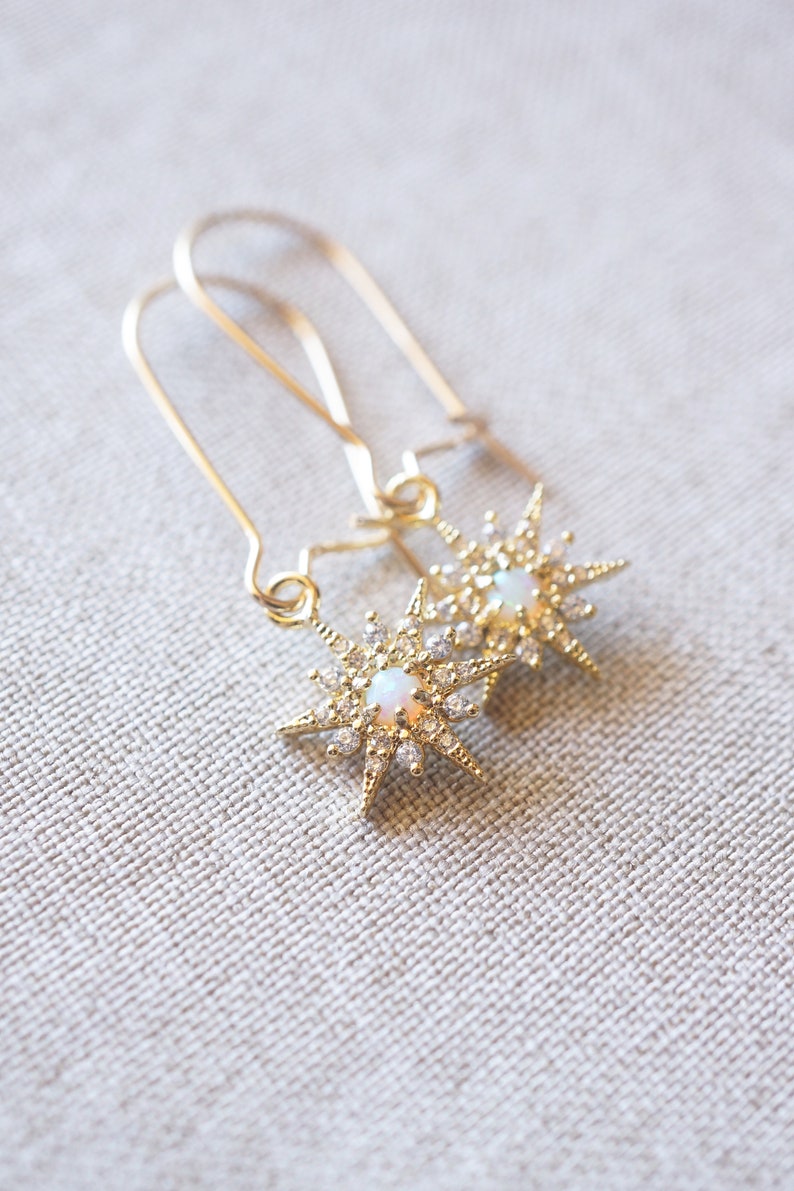 Gold, Opal Starburst Earrings image 4