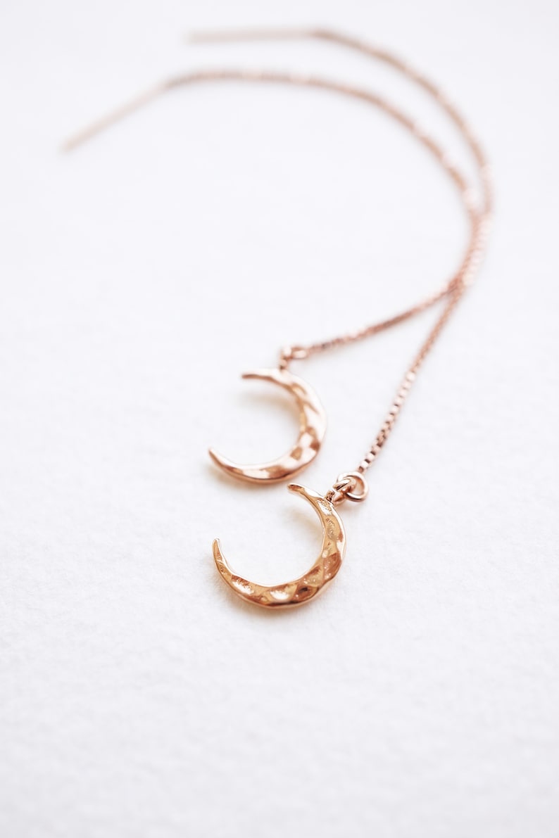Rose Gold Crescent Moon Threader Earrings image 1