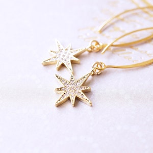 Long Gold Crystal Starburst Earrings image 4