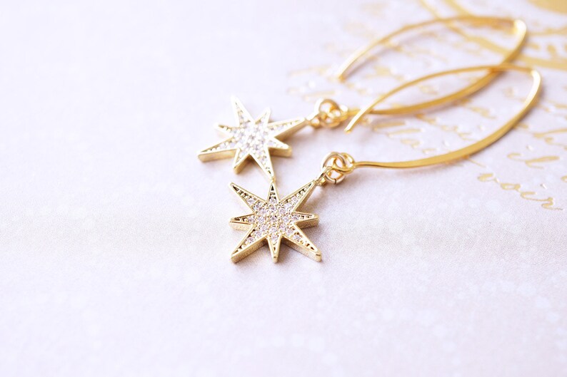 Long Gold Crystal Starburst Earrings image 4