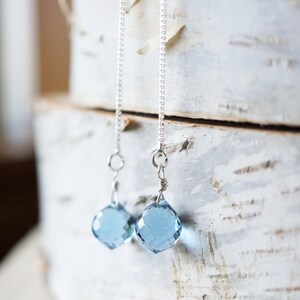 Silver, London Blue Fog Quartz Teardrop Threader Earrings image 5