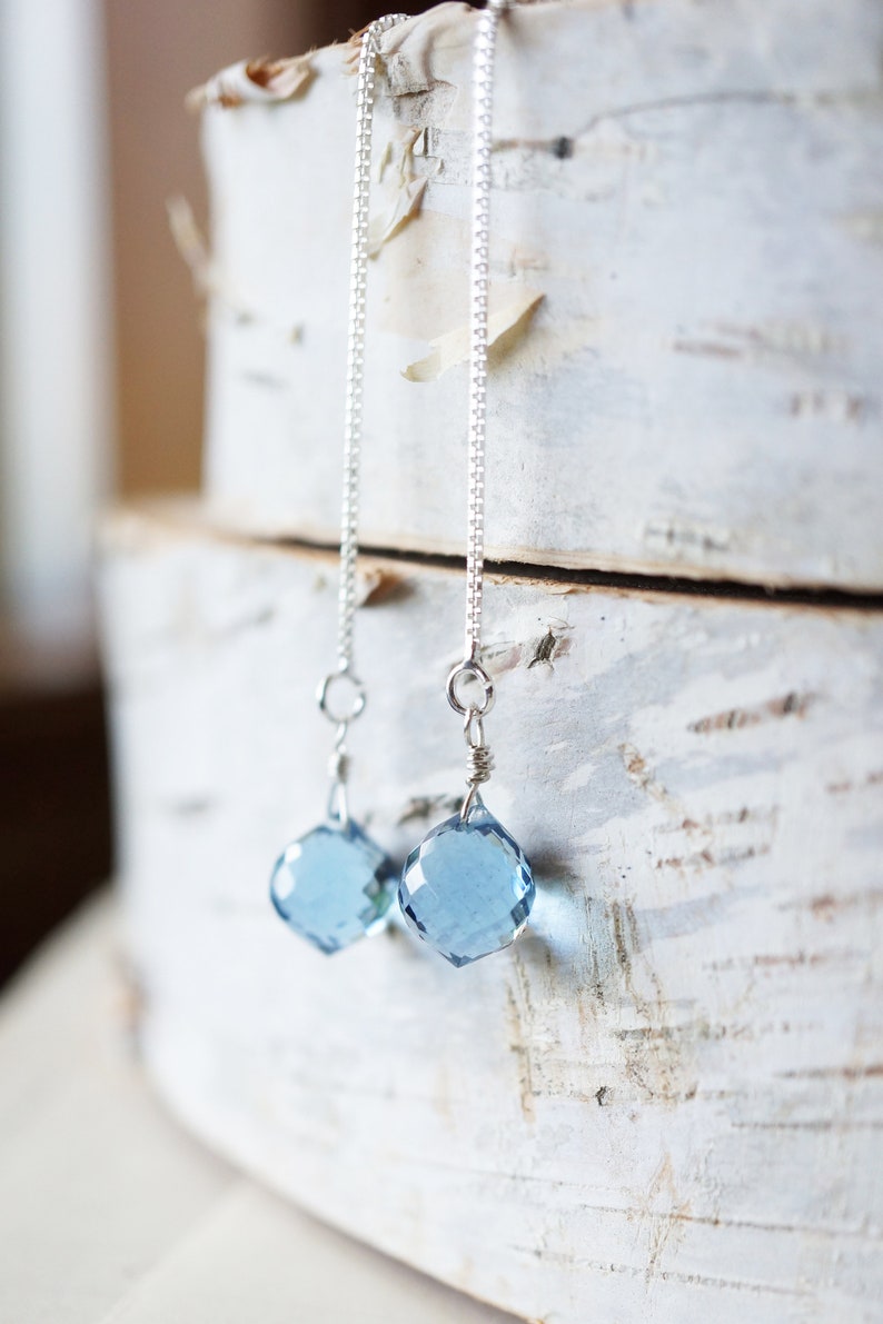 Silver, London Blue Fog Quartz Teardrop Threader Earrings image 5