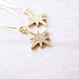 Long Gold Crystal Starburst Earrings image 2