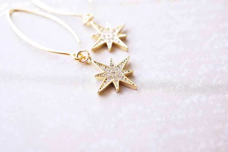 Long Gold Crystal Starburst Earrings image 2