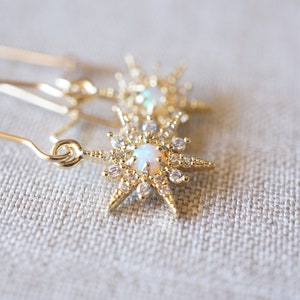 Gold, Opal Starburst Earrings image 5