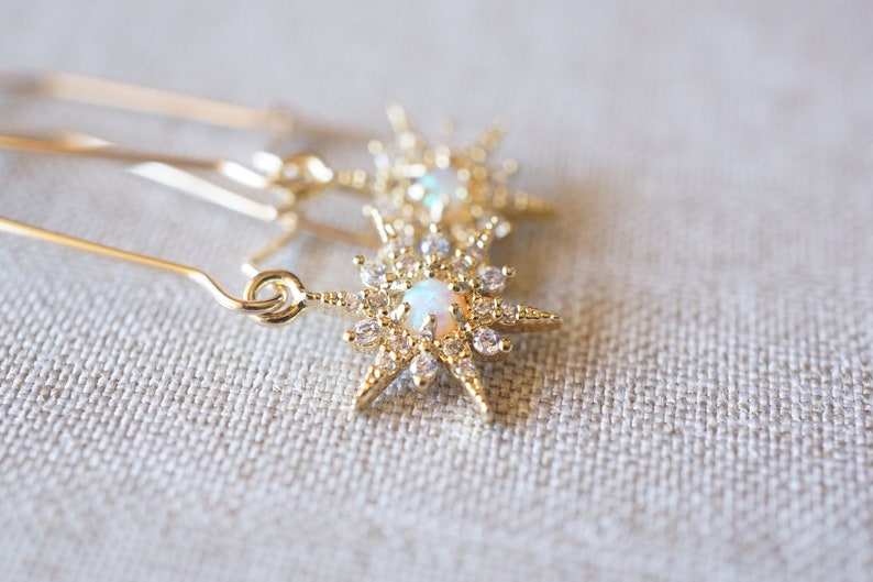 Gold, Opal Starburst Earrings image 5