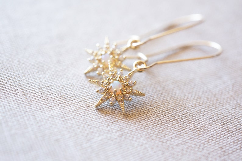 Gold, Opal Starburst Earrings image 6