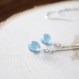 Silver, London Blue Fog Quartz Teardrop Threader Earrings image 6