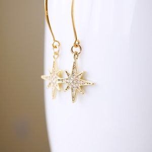 Long Gold Crystal Starburst Earrings image 8