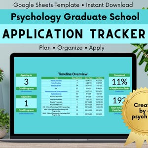 心理学大学院出願トラッカー | タイムライン + ダッシュボード + プログラム適合 + 推薦状トラッカー | Google スプレッドシート テンプレート