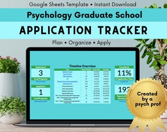 Psych Grad School Application Tracker | Timeline + Dashboard + Program Fit + LOR Tracker | Google Sheets Template