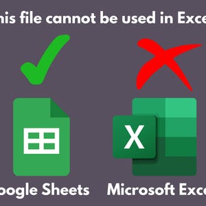 Pode incluir: Imagem com o texto "Este arquivo n&atilde;o pode ser usado no Excel". Uma marca de sele&ccedil;&atilde;o verde e um &iacute;cone verde do Google Sheets &agrave; esquerda. Um X vermelho e um &iacute;cone do Microsoft Excel &agrave; direita. O fundo &eacute; roxo escuro.