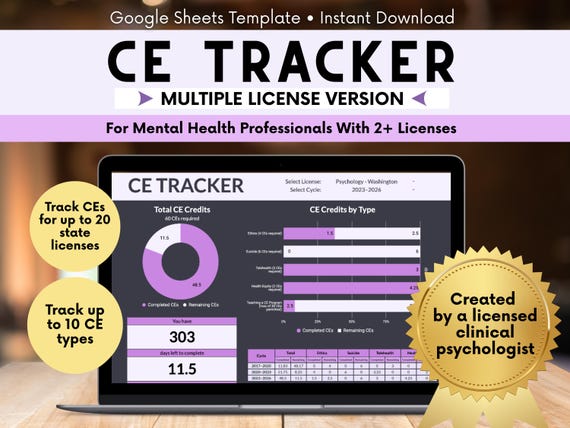 CEU Tracker (Multi-License Version): Google Sheet for Mental Health Professionals