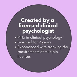 Pode incluir: Gr&aacute;fico com o texto: "Criado por um psic&oacute;logo cl&iacute;nico licenciado". Detalha um doutorado em psicologia cl&iacute;nica, 7 anos de licen&ccedil;a e experi&ecirc;ncia no acompanhamento de m&uacute;ltiplas licen&ccedil;as. O fundo &eacute; roxo e cinza.