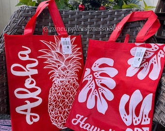 Limited-Edition Hawaii Target Reusable Shopping Bags | Red Aloha & Hawaii Monstera Designs