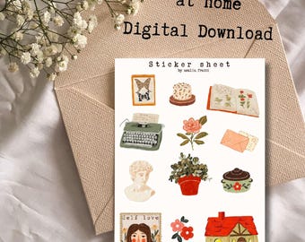 Cottagecore Digital Sticker Sheet | Printable & Digital Stickers for Journals, Planners, Scrapbooking