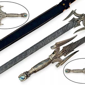 Custom Handmade HAND FORGED Damascus Steel BARBARIANS Sword Viking Sword -Norse Collectors Blade with Leather Wrapped Handle Limited Edition