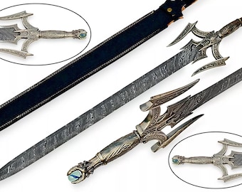 Custom Handmade HAND FORGED Damascus Steel BARBARIANS Sword Viking Sword -Norse Collectors Blade with Leather Wrapped Handle Limited Edition