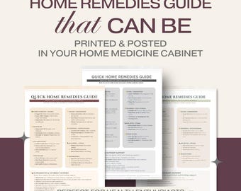 Quick Home Remedies Guide | Printable Natural Medicine Cabinet Tipsheet for Everyday Ailments | Digital Download