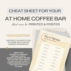 Sips & Syrups | Guia de Sabores para Cafeterias | Decoração para Estação de Café | Receitas de Latte Faça Você Mesmo