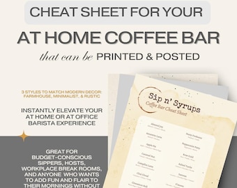 Sips & Syrups | Coffee Bar Flavor Guide | Printable Coffee Station Decor | DIY Latte Recipes