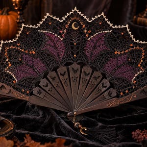 Patrón de funda de abanico gótico de ganchillo, abanico de telaraña en PDF, abanico plegable de encaje negro, patrón de ganchillo de Halloween, abanico de mano gótico en PDF
