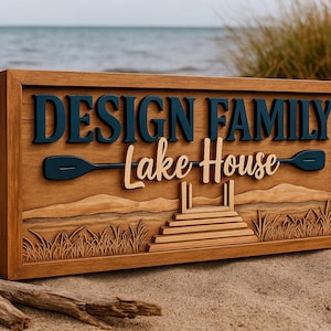 Personalisiertes 3D-Hausschild am See | Benutzerdefinierte See Dekor, Strand Haus Dekor, Boot & Dock Wand Kunst, Nautische Kabine Geschenk, rustikale See Schild