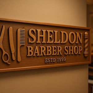 Custom Barber Shop Sign | Personalized 3D Wooden Business Wall Carved Barbershop Decor | Barber Gifts, Salon Wall Sign, Hair Stylist Gift
