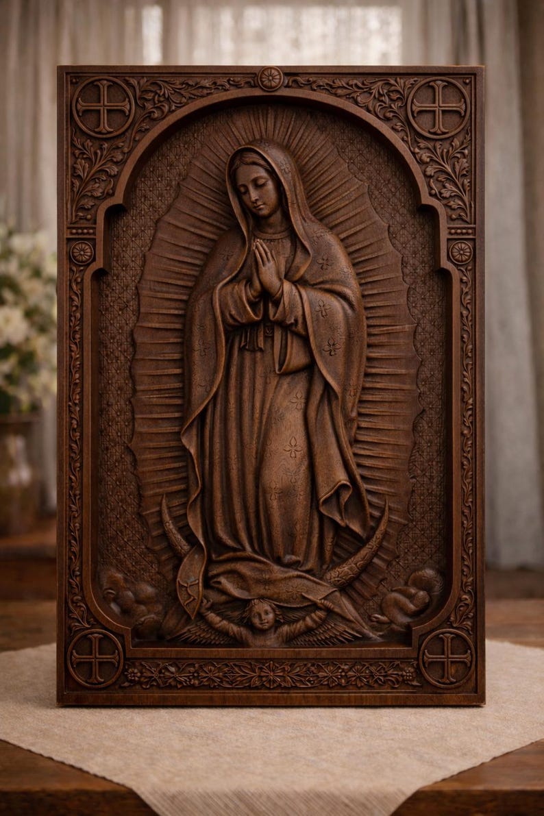 Our Lady of Guadalupe Wooden Wall Art – Hand-carved Marian Relief Icon ...