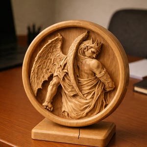 Samael gefallener Engel Holzskulptur | Erzengel Samael | Engel der Schwere | Gotische Biblische Kunst