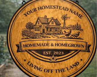 Personalised Farm Sign Round Wooden Hanging Sign | Custom Farm Name Sign | Rustic Barn Farmhouse Sign | Fresh & Local Farm Plaque