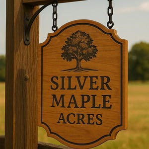 Custom Farmhouse Hanging Sign – Deep Engraved Wooden Outdoor Sign with Tree Design – Personalized Rustic Ranch, Cabin Cottage Name Plaque