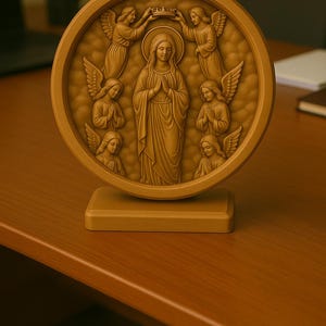 Estatua de escritorio de la Asunción de María, decoración católica hecha a mano con ángeles, regalo de fe, escritorio espiritual, Virgen María, Asunción, regalo para sacerdote, regalo para monja
