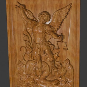 Aartsengel Michaël Houten Gesneden Christelijke Decoratie Sint Michaël De Aartsengel Muurplaquette Religieus Cadeau Christelijk Houten Icoon: