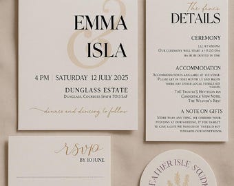 Modern Minimalist Wedding Invitation Suite | Canva Template (Digital)