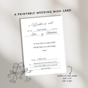Tarjeta de deseos de boda imprimible / Crea un recuerdo de amor / Opciones de diseño y dos tamaños incluidos