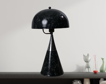 Black Marble Table Lamp with Chrome Accents: Modern Desk Light