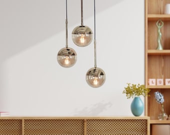 Gold 3-Light Amber Glass Pendant Light: Modern Kitchen Island Lighting